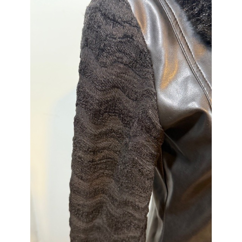 Sandro Paris Mixed Media Faux Leather Jacket Size 1 Faux Fur Collar Vintage Y2K - Picture 9 of 11